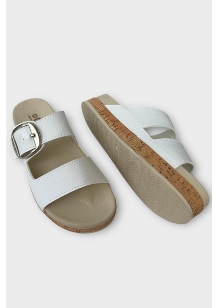 Kadın Günlük Terlik Kalın Taban Tokalı Rahat Şık Yazlık Ev Plaj Tatil Terliği BEYAZ fırsatları