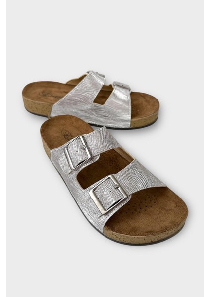 Kadın Günlük Terlik Ayarlanabililr Tokalı Çift Bantlı Şık Ortopedik Yazlık Ev Plaj Tatil Terliği GÜMÜŞ fiyatları