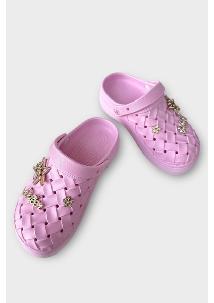 Kadın Taşlı Comfort Hafif Yüksek Taban Yazlık Sandalet Terlik PEMBE modelleri