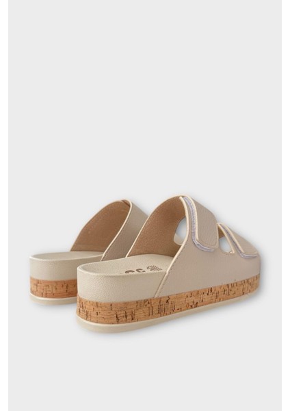 Kadın Günlük Terlik Kalın Taban Çift Bant Cırtlı Rahat Şık Yazlık Ev Plaj Tatil Terliği BEJ indirimleri