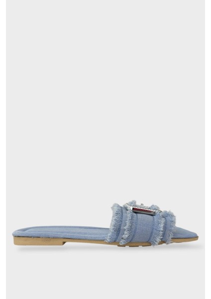 Kadın Püskül Detay Tokalı Denim Terlik MAVİ
