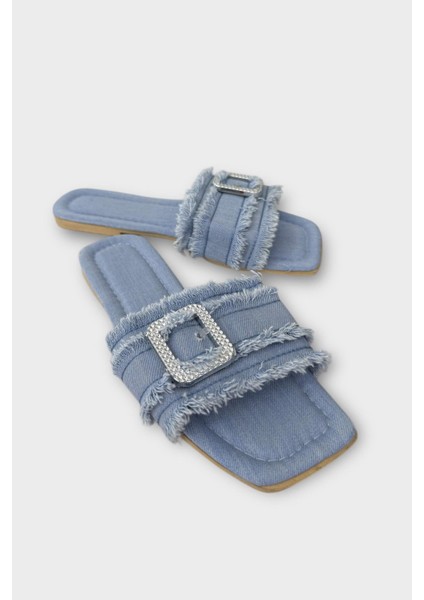 Kadın Püskül Detay Tokalı Denim Terlik MAVİ fiyatları