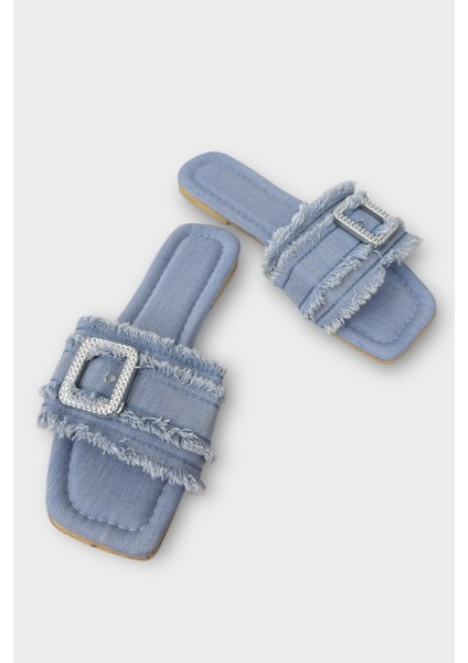 Kadın Püskül Detay Tokalı Denim Terlik MAVİ modelleri
