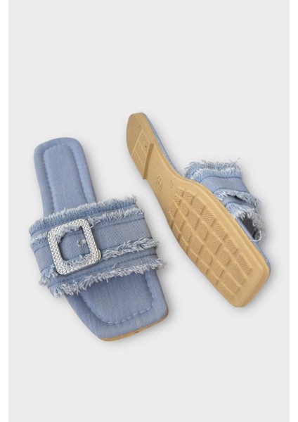 Kadın Püskül Detay Tokalı Denim Terlik MAVİ fırsatları