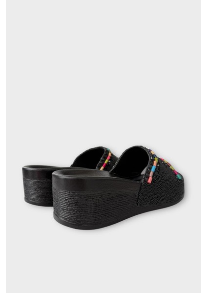 Kadın Günlük Terlik Taşlı Dolgu Topuk Şık Yazlık Ev Plaj Tatil Terliği SİYAH