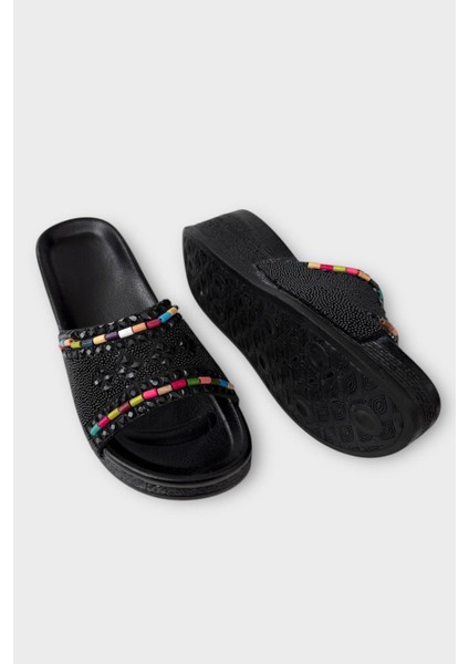 Kadın Günlük Terlik Taşlı Dolgu Topuk Şık Yazlık Ev Plaj Tatil Terliği SİYAH fırsatları