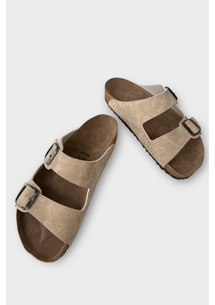 Unisex Çift Tokalı Ortopedik Terlik BEJ modelleri