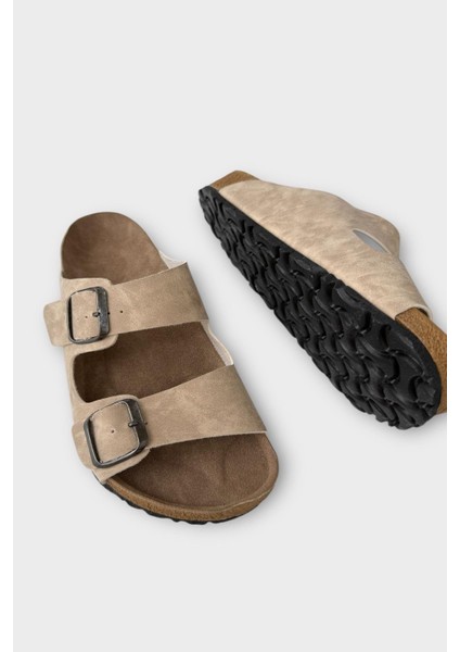 Unisex Çift Tokalı Ortopedik Terlik BEJ fırsatları