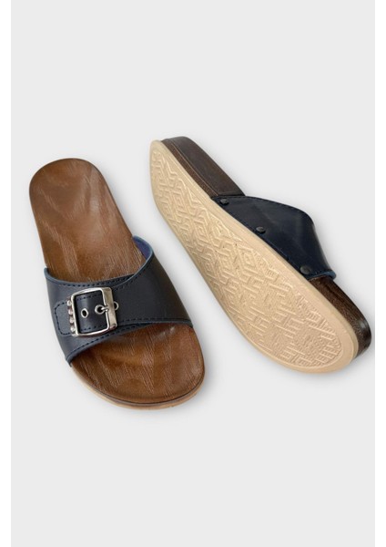 Kadın Günlük Terlik Ayarlanabilir Tek Bant Şık Ortopedik Yazlık Ev Plaj Tatil İş Terliği LACİVERT fırsatları