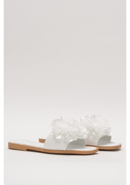 Kadın Gül Çicekli Hediyelik Bohçalık Çeyizlik Terlik BEYAZ modelleri