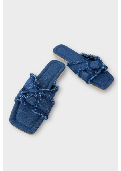 Kadın Püskül Detay Çapraz Denim Terlik LACİVERT modelleri