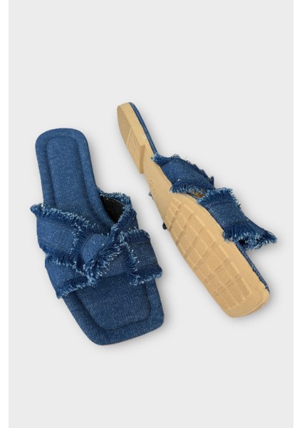 Kadın Püskül Detay Çapraz Denim Terlik LACİVERT fırsatları