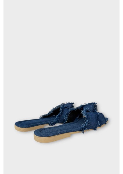 Kadın Püskül Detay Çapraz Denim Terlik LACİVERT indirimleri