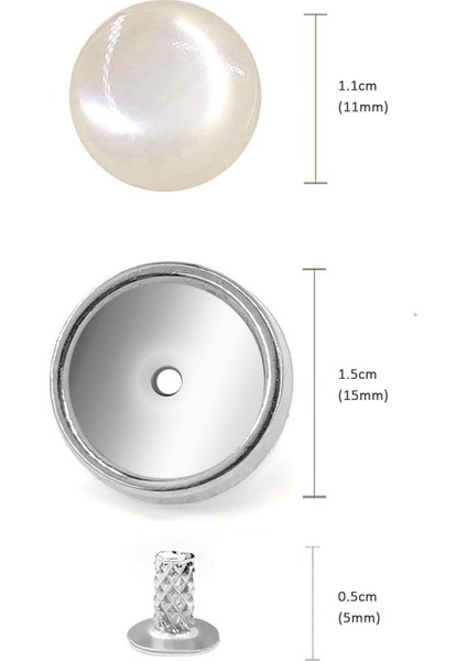 20 Adet Yarım Yuvarlak 15MM Inci Çakma Rivet
