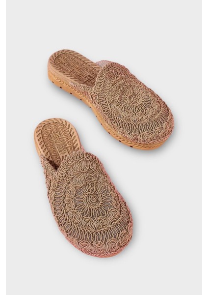 Kadın Mint Yeşili Hasır Örgü Işlemeli Önü Kapalı Günlük Rahat Terlik fırsatları