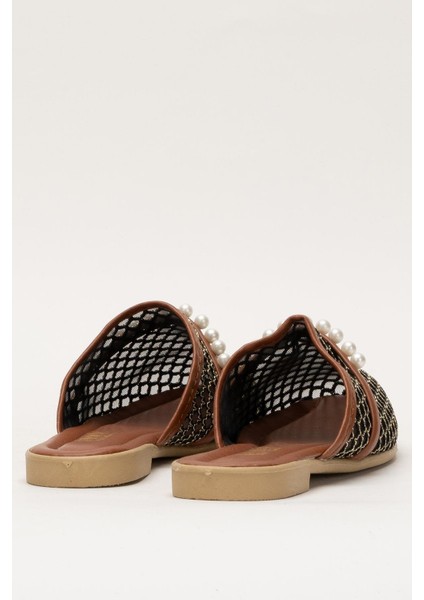 Kadın İnci Kemerli FileliTerlik SİYAH - ALTIN