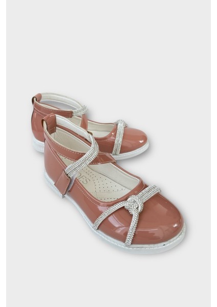 Hafif Taban Cırtlı Taşlı Kız Çocuk Babet Ayakkabı Pudra fiyatları