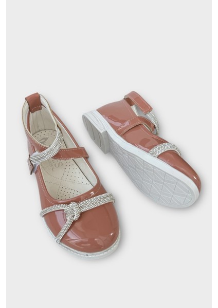 Hafif Taban Cırtlı Taşlı Kız Çocuk Babet Ayakkabı Pudra fırsatları