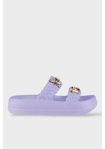 Kadın Taşlı Şık Rahat Konforlu Günlük Terlik Lila