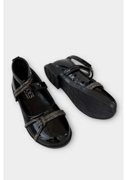 Hafif Taban Cırtlı Taşlı Kız Çocuk Babet Ayakkabı SİYAH fırsatları