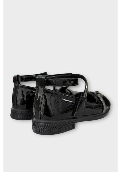 Hafif Taban Cırtlı Taşlı Kız Çocuk Babet Ayakkabı SİYAH indirimleri