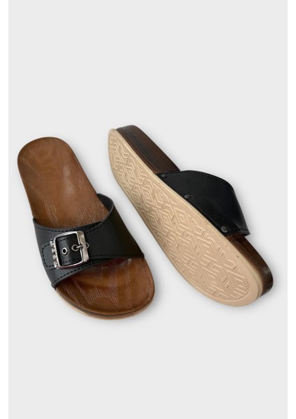 Kadın Günlük Terlik Ayarlanabilir Tek Bant Şık Ortopedik Yazlık Ev Plaj Tatil İş Terliği SİYAH fırsatları