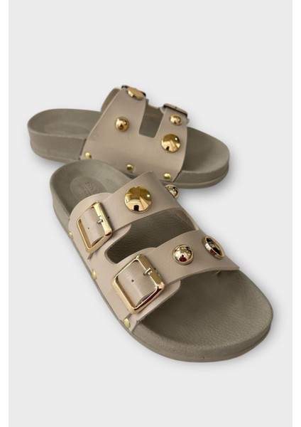 Kadın Çift Bantlı Toka Detaylı Günlük Konfor Terlik KREM fiyatları