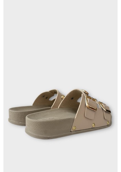 Kadın Çift Bantlı Toka Detaylı Günlük Konfor Terlik KREM indirimleri