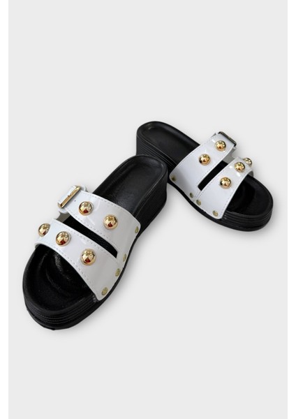 Kadın Günlük Terlik Şık Ortopedik Yazlık Ev Plaj Tatil İş Terliği BEYAZ