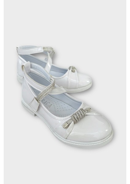 Hafif Taban Cırtlı Taşlı Kız Çocuk Babet Ayakkabı BEYAZ fiyatları