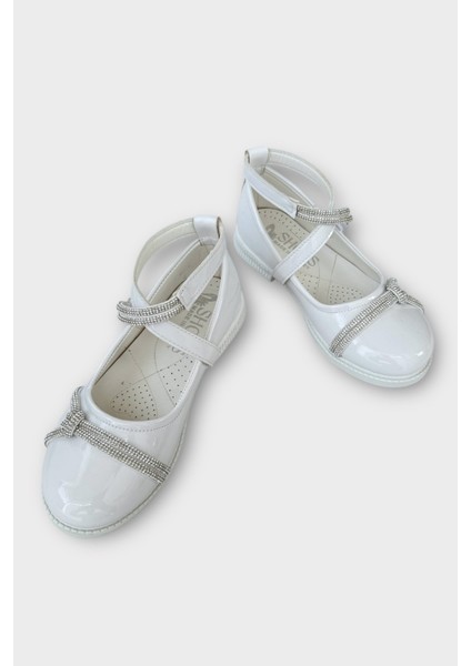 Hafif Taban Cırtlı Taşlı Kız Çocuk Babet Ayakkabı BEYAZ modelleri