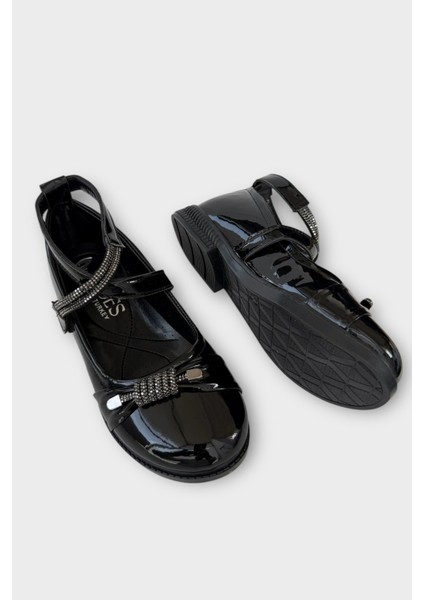 Hafif Taban Cırtlı Taşlı Kız Çocuk Babet Ayakkabı SİYAH fırsatları