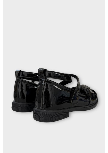 Hafif Taban Cırtlı Taşlı Kız Çocuk Babet Ayakkabı SİYAH indirimleri