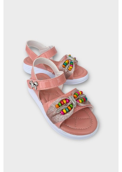 Kız Çocuk Yazlık Düğün Tören Şık Sandalet Ayakkabı PUDRA
