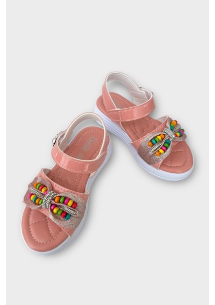 Kız Çocuk Yazlık Düğün Tören Şık Sandalet Ayakkabı PUDRA