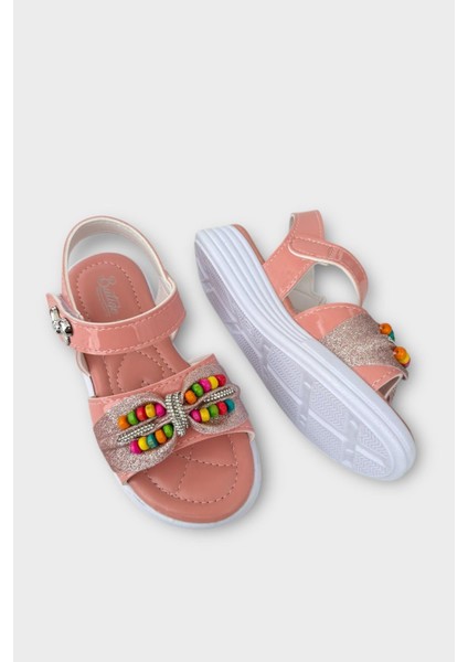 Kız Çocuk Yazlık Düğün Tören Şık Sandalet Ayakkabı PUDRA
