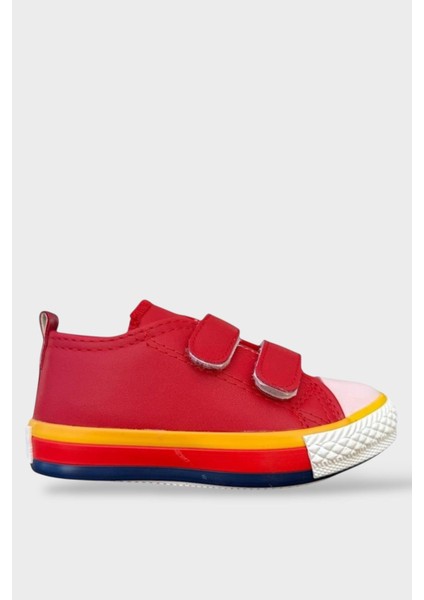 Çocuk Keten Kısa Convers Modeli Cırtlı Sneaker Spor Ayakkabı Pudra (26-30)