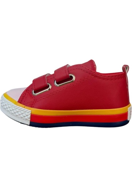 Çocuk Keten Kısa Convers Modeli Cırtlı Sneaker Spor Ayakkabı Pudra (26-30)