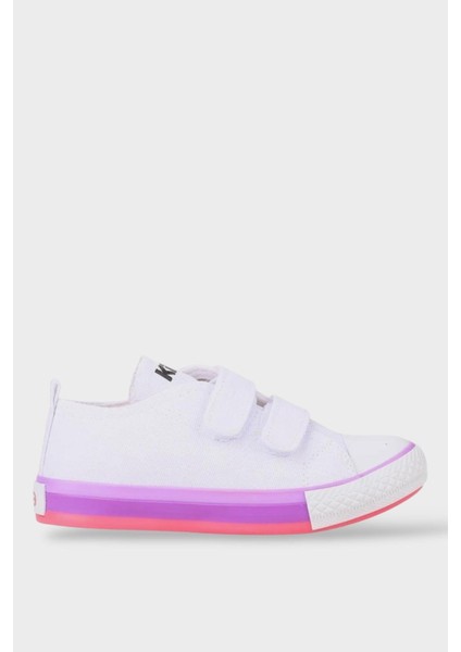 Çocuk Keten Kısa Convers Modeli Cırtlı Sneaker Spor Ayakkabı Pudra (26-30)