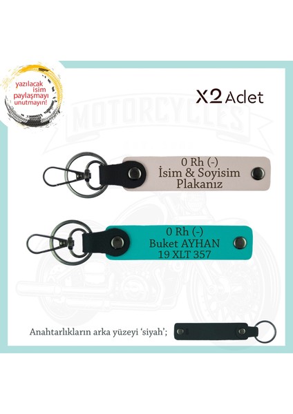 Yol Arkadaşlarına Özel, Isim Plaka ve 0 Rh (-) Kan Grubu 2'li Anahtarlık Takım, Pudra-K Turkuaz-Syh