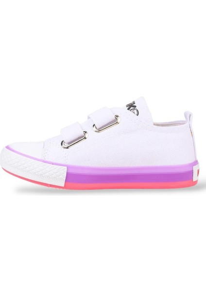Çocuk Keten Kısa Convers Modeli Cırtlı Sneaker Spor Ayakkabı Pudra (26-30)