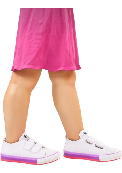 Çocuk Keten Kısa Convers Modeli Cırtlı Sneaker Spor Ayakkabı Pudra (26-30)