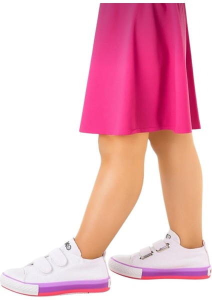 Çocuk Keten Kısa Convers Modeli Cırtlı Sneaker Spor Ayakkabı Pudra (26-30)