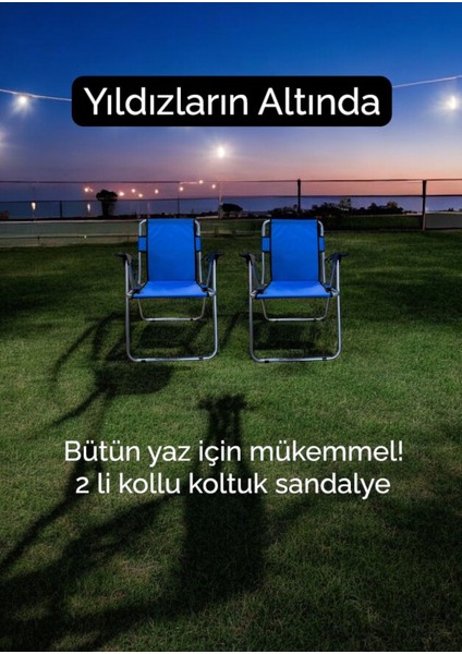 Katlanır Kamp Sandalyesi - 2 Li Kollu Piknik Sandalyesi Koltuk