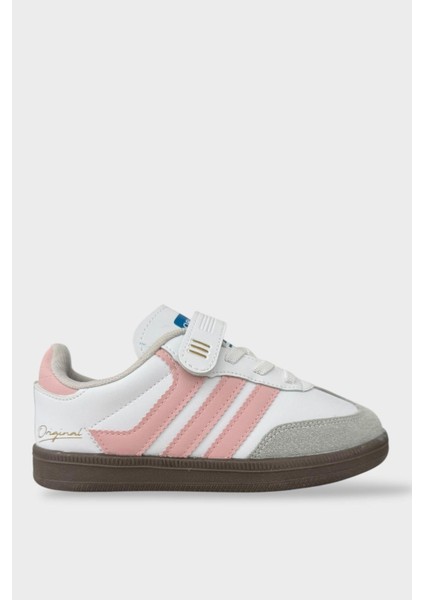 Unisex Cırtlı Bağcıklı Çocuk Spor Ayakkabı BEYAZ - PUDRA