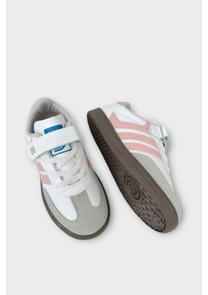 Unisex Cırtlı Bağcıklı Çocuk Spor Ayakkabı BEYAZ - PUDRA fırsatları