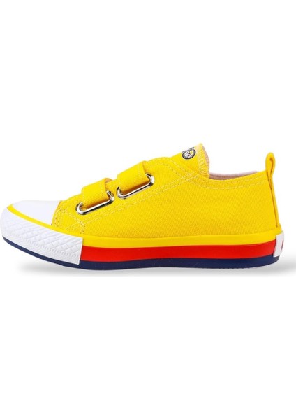 Unisex Çocuk Keten Kısa Convers Modeli Cırtlı Sneaker Spor Ayakkabı (26-30) Sarı