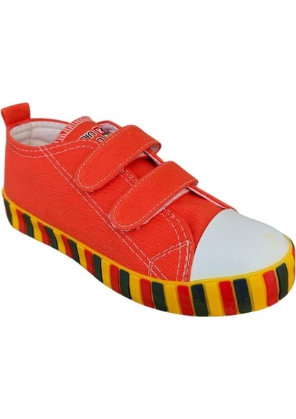 Çocuk Keten Kısa Convers Modeli Cırtlı Sneaker Spor Ayakkabı Pudra (26-30)