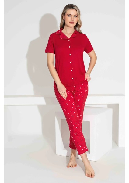Anne Kız Kombin Kısa Kollu Gömlek Uzun Alt Milan Kumaş Orta Kalın Pijama TAKIMI-2922 modelleri