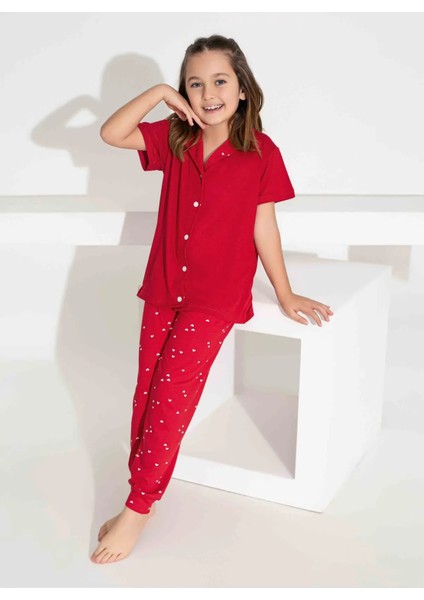 Anne Kız Kombin Kısa Kollu Gömlek Uzun Alt Milan Kumaş Orta Kalın Pijama TAKIMI-2922 indirimleri